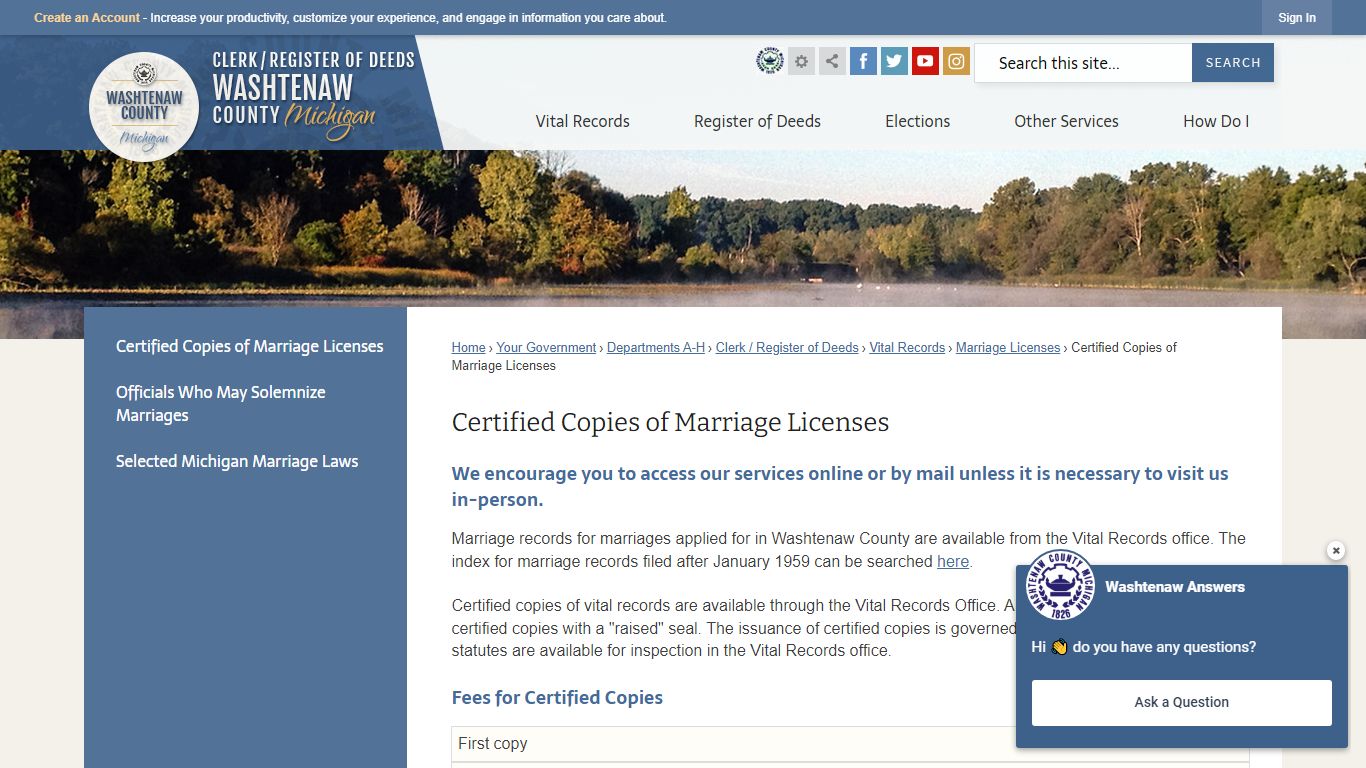 Certified Copies of Marriage Licenses | Washtenaw County, MI