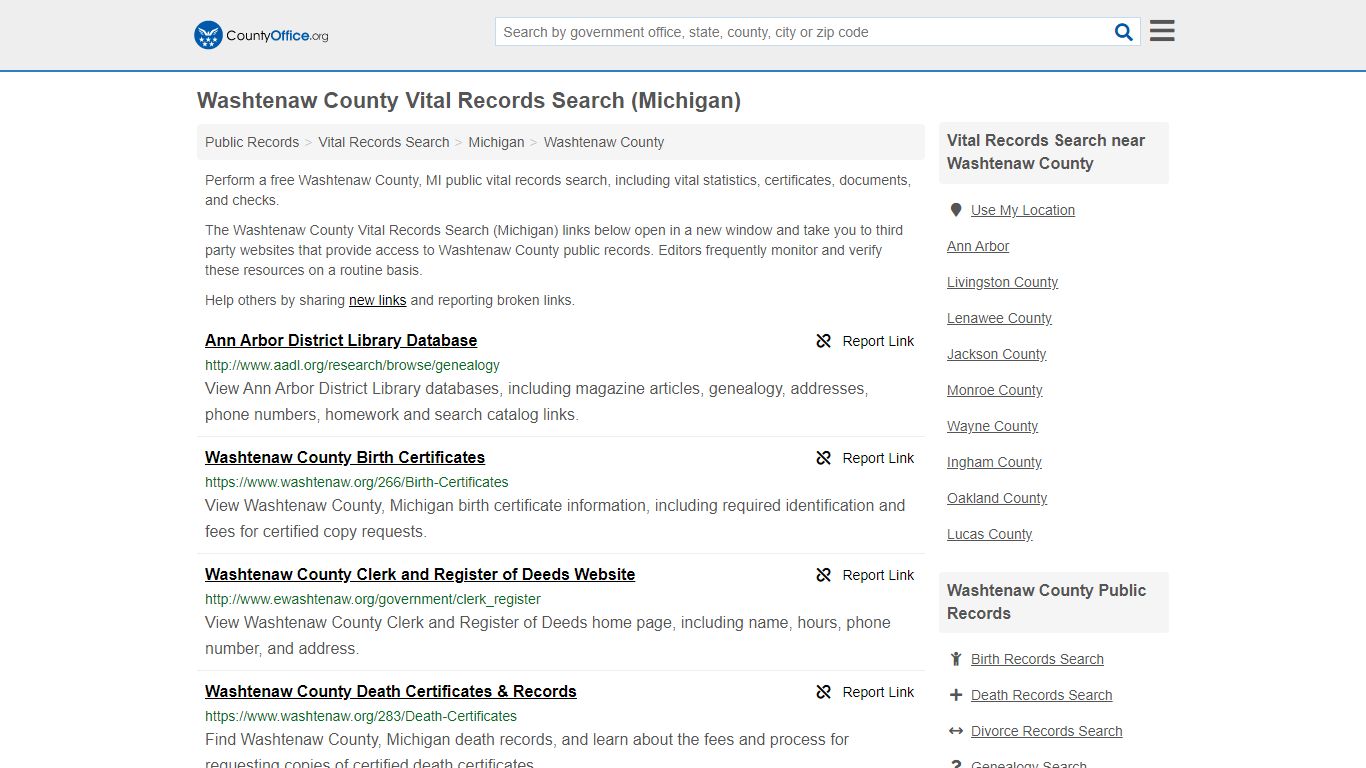 Vital Records Search - Washtenaw County, MI (Birth, Death ...